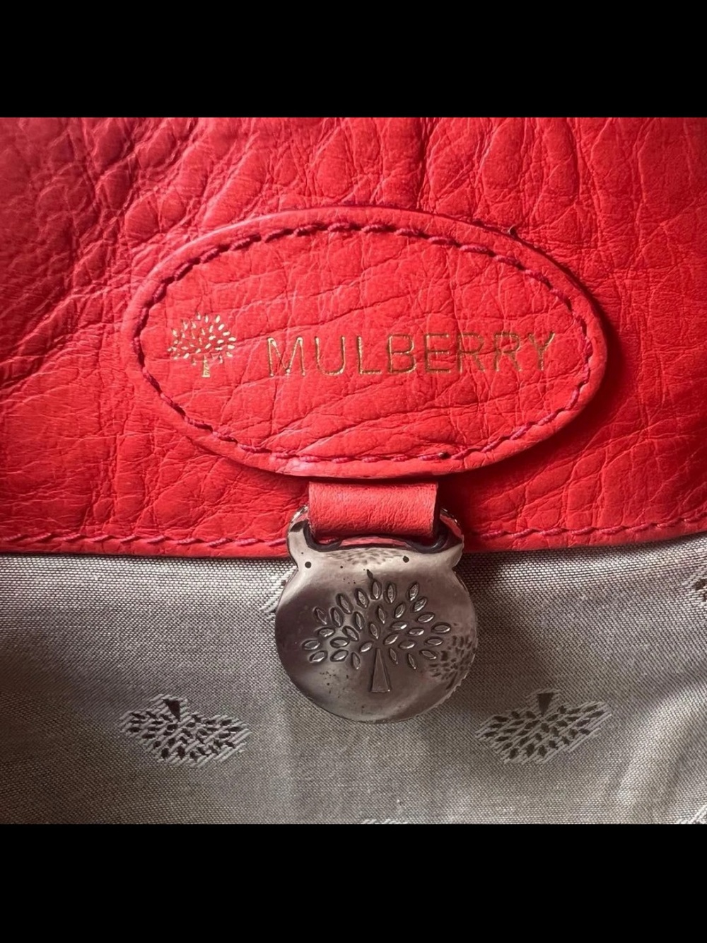 Mulberry Red Pebbled Leather Shoulder Bag with Turn-Lock Flap - Picture 14 of 16